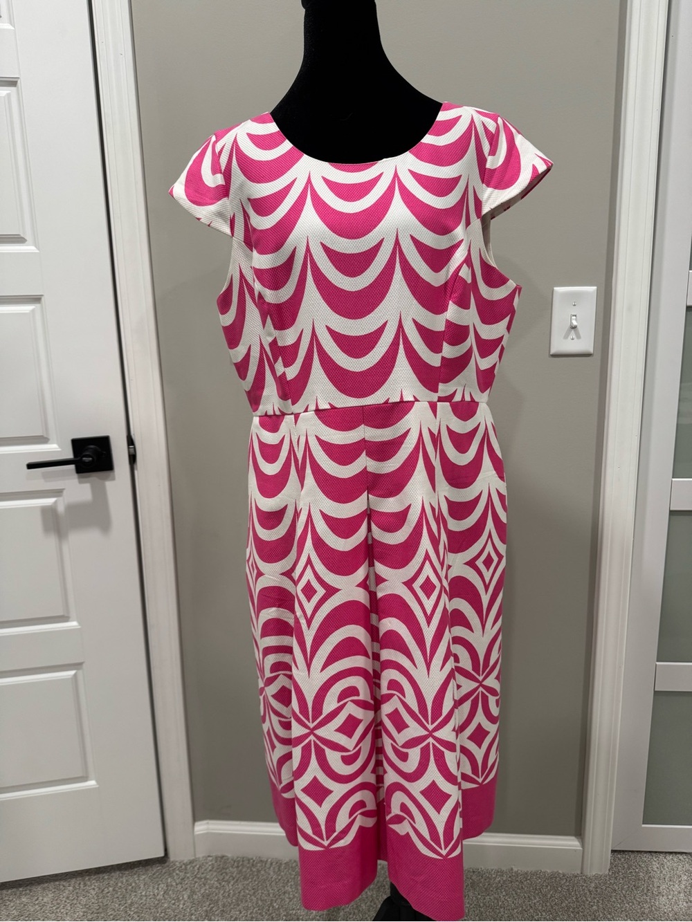 Talbots Pink and White Geometric Midi Dress